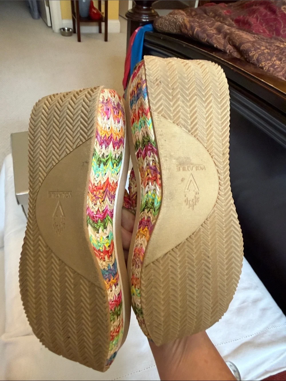 Volatile Multicolor Braided Wedge Thong Sandals “Summer Love”